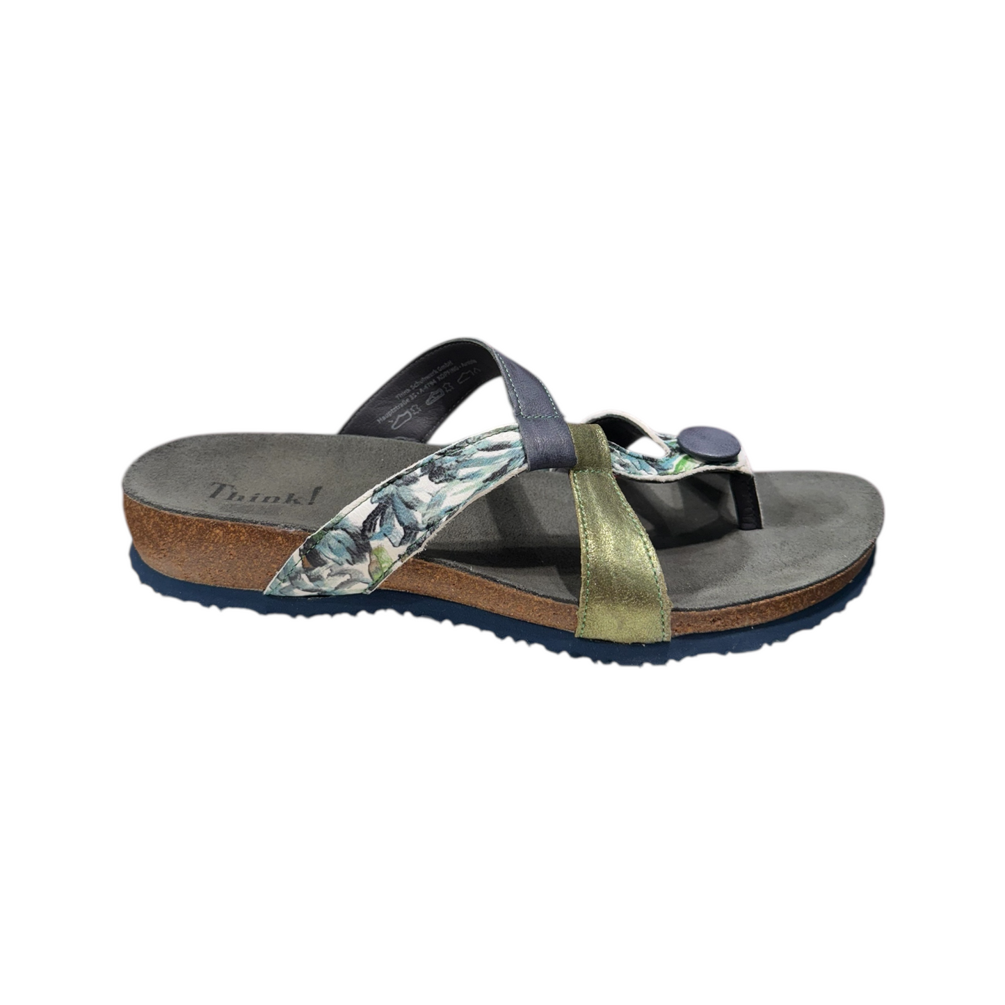 ¡Piensa! | Sandalia con flores azul oliva (talla precio)